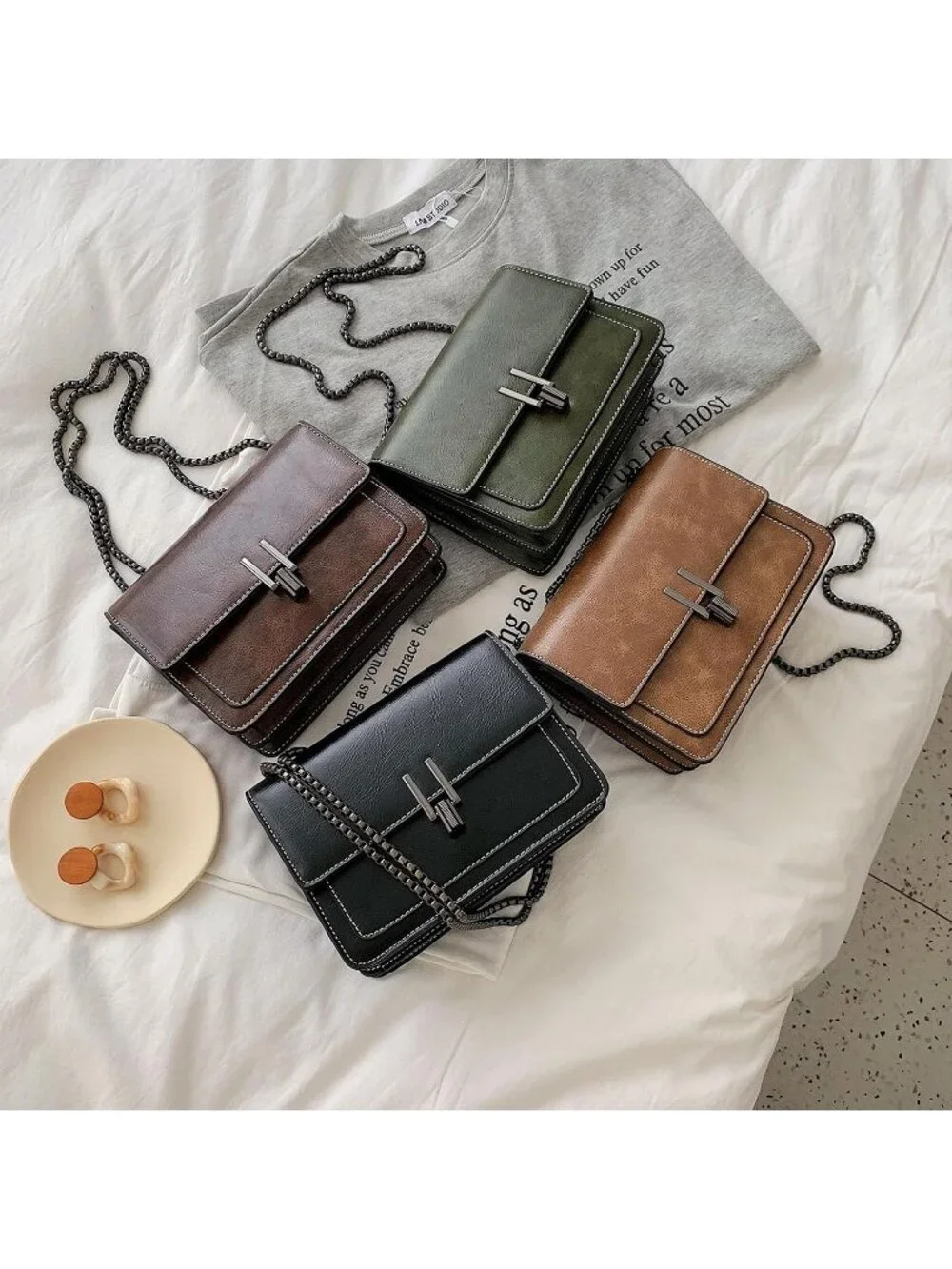 Womens Green Quilted Small Pu Leather Shoulder Purse Chain Crossbody Bag